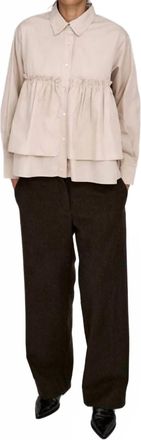 Rabens Saloner Poplin Frill Shirt In Shaker Powder