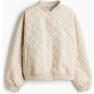 H&M Quilted Bomber Jacket in Light Beige at Nordstrom, Size Xx-Large