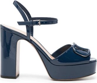Valentino VLogo Signature Patent Leder Plateau Sandaal 115mm - Dames - Sandalen met hakken - Blauw - 39 1/2 EU - Leer - Schoenen