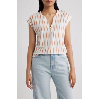 Bobeau Dolman Sleeve Piqu&eacute; T-Shirt in Ivory/Light Brown Ikat at Nordstrom, Size X-Large