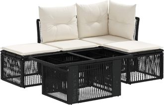 vidaXL Conjunto De Sof&aacute;s De Jard&iacute;n 5 Uds. Negro Rat&aacute;n Sint&eacute;tico Vidaxl