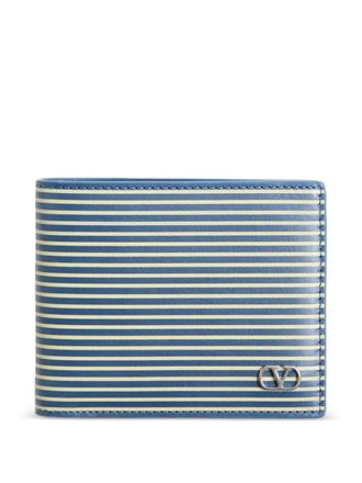 Valentino Garavani striped Vlogo-plaque wallet - men - Calf Leather - One Size - Blue