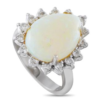 Luxury Bazaar 18K White Gold 0.65ct Diamond and Opal Halo Ring MF13-070726