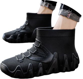 Generic Mens Rain Boots Slip Work Shoes Thick Sole Mid Calf Outdoor Hiking Fishing Gardening Rubber Boots For Men (Black, 5.5)