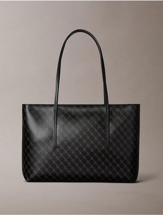 Calvin Klein Womens Coated Monogram Zip Tote Bag - Black