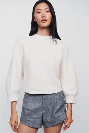 Maeve Cotton Blend Pleated Sleeve Crewneck Sweatshirt