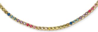 Diamond2Deal Sterling Silver 14K Gold-plated 3mm Colorful Cubic Zirconia Necklace 18
