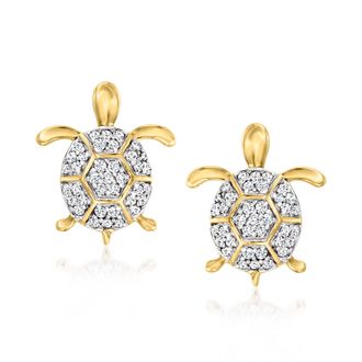 Ross-Simons Diamond Turtle Earrings in 14kt Yellow Gold