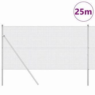Berkfield Home Modern Welded Wire Fence with 13 Posts 1.2x25 m Galvanised Steel in Silver