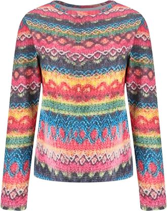Generic Fairisle Norwegian Jumpers Womens Retro Art Printed Comfortable Casual Knitted Round Neck Pullover Halloween Christmas Ski Long Tunic Tops for Women U