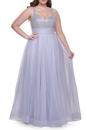 La Femme A-Line Plus Size Prom Dress with Rhinestone Bodice in Light Periwinkle at Nordstrom, Size 12W