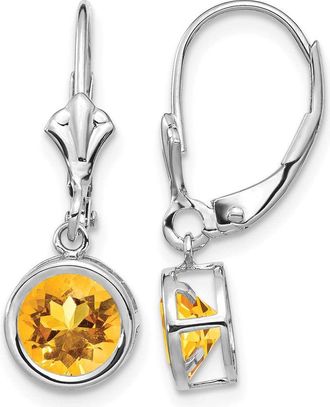 Diamond2Deal 14k White Gold 6mm Citrine Drop Dangle Earrings