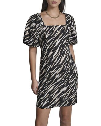 DKNY Dkny Puff Sleeve Printed Linen-Blend Dress