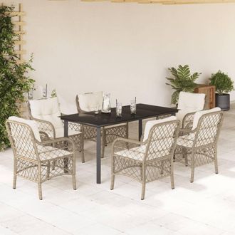 vidaXL Set Comedor De Jard&iacute;n 7 Pzas Con Cojines Rat&aacute;n Sint&eacute;tico Beige Vidaxl
