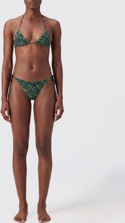 Os&eacute;ree Bikini a triangolo in lurex verde con stampa zebrata all-over