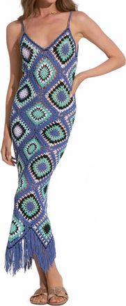 Elan Aleki Crochet Maxi Dress In Blue Multi