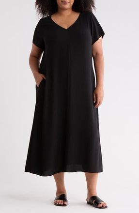 Eileen Fisher Silk Midi Dress in Black at Nordstrom, Size 1X