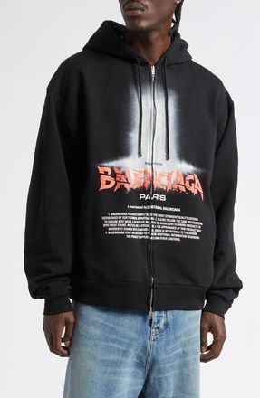 Balenciaga Oversize The Door Zip Hoodie in 1000 Black at Nordstrom, Size X-Large