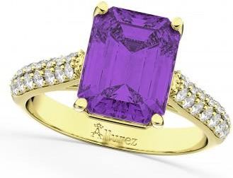 Allurez Emerald-Cut Amethyst & Diamond Engagement Ring 18k Yellow Gold (5.54ct)