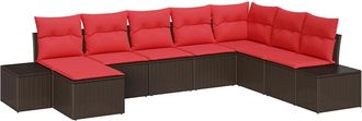 vidaXL Conjunto De Sof&aacute; De Jard&iacute;n 8 Uds. Marr&oacute;n Y Rojo Rat&aacute;n Sint&eacute;tico Vidaxl