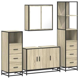 Berkfield Home 4&not;Piece Bathroom Furniture Set&not;Sonoma Oak Engineered Wood in Light Tan