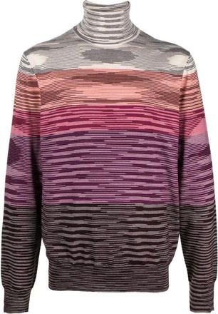 Missoni Turtlenecks, male, Multicolor, L, Multicolour Intarsia Knit Wool Jumper