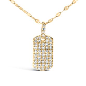 House of Brilliance 18K Yellow Gold Plated.925 Sterling Silver 1/3 Cttw Diamond Studded Dog Tag 18 Pendant Necklace