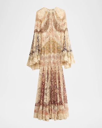 Zimmermann Valiant Floral Silk Patchwork Gown