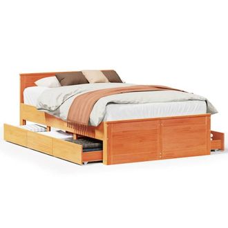 Berkfield Home Bed Frame Frame with Headboard Wax Brown 135x190 cm Double Solid