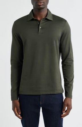 Robert Barakett Luciano Long Sleeve Twill Polo in Olive at Nordstrom Rack, Size Xx-Large