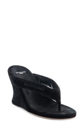 Balenciaga Gaeta Wedge Thong Sandal in Black at Nordstrom, Size 10Us