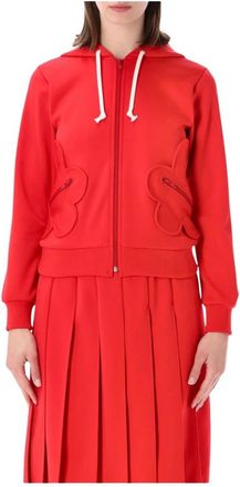 Comme Des Gar&ccedil;ons Hoodie met bloemenapplicatie - Dames - Vesten met rits - Rood - M - Hoodies & sweatvesten