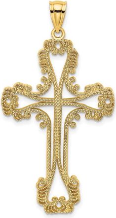 Diamond2Deal 14k Yellow Gold Beaded Cut-Out Cross w/ Swirled Design Charm Pendant