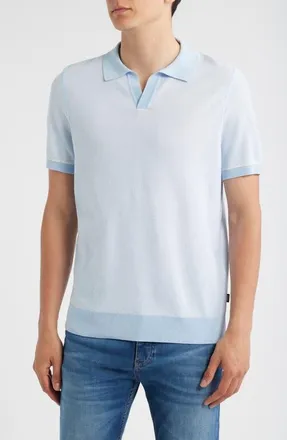 BOSS Jianluca Johnny Collar Polo in Light/Pastel Blue at Nordstrom, Size Xx-Large