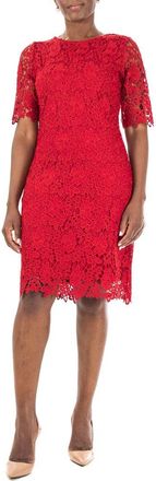 Nina Leonard Jewel Neck Lace Dress in Nina Red at Nordstrom Rack, Size Medium