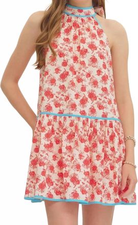 Entro Sleeveless Halter Contrasted Mini Dress In Red