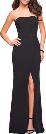 La Femme Simple Strapless Prom Dress with Double Strap Back in Black at Nordstrom, Size 00