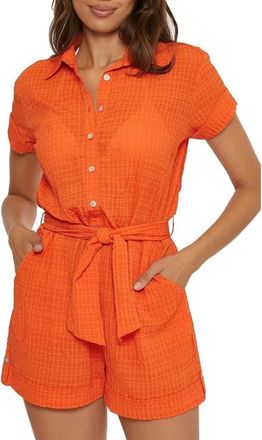BECCA by Rebecca Virtue Womens Becca Cabana Cover Up Romper Carrot Textured One Piece GBO912