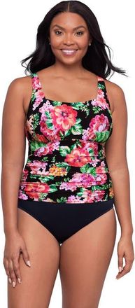 Trimshaper Amy Square Neck Back Tie One-Piece Control Swimsuit in Desert Flora at Nordstrom, Size 12