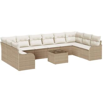 vidaXL Conjunto De Sof&aacute; De Jard&iacute;n 11 Pcs Beige, Blanco Polirat&aacute;n Vidaxl
