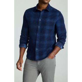 UNTUCKit Winfield Ombr&eacute; Check Cotton Corduroy Button-Up Shirt in Navy at Nordstrom, Size Large