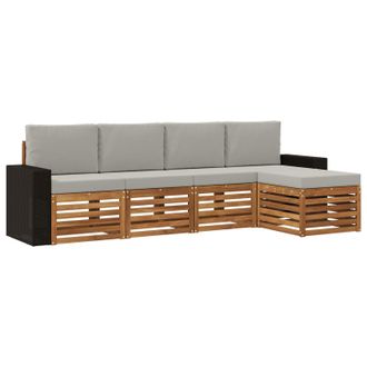 vidaXL Conjunto De Sof&aacute;s De Exterior 5 Pcs Natural Y Gris Claro Vidaxl