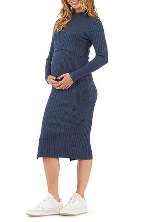 Ripe Nella Knit Ribbed Maternity and Nursing Midi Dress in Denim Marle at Nordstrom, Size X-Small