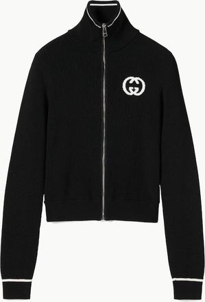 Gucci Ribbed Zip Jacket With Intarsia, Black, Ready-to-wear