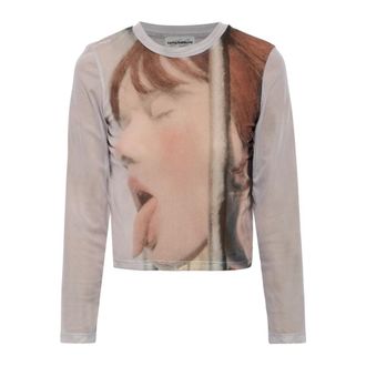 Carne Bollente Dames, Tops, Grijs, Maat: M Leer