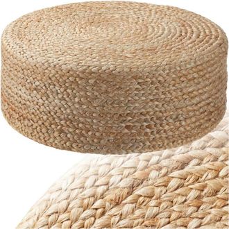 TecTake Tectake - Pouf artigianale Banno Elipse in juta, rotondo, stile boho - Sgabello, poggiapiedi, hocker
