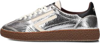 Puraai Schoenen, Dames, Grijs, 41 EU, Leer, Zilveren Leren Sneakers voor Dames