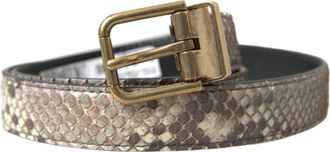 Dolce & Gabbana Bruin Pythonleren Riem met Gouden Metalen Gesp