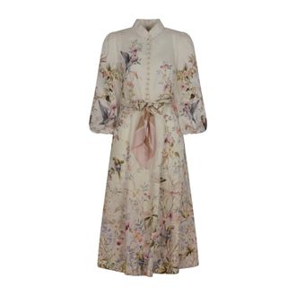 Zimmermann Kleedjes, Dames, Veelkleurig, L, Leer, Rebellion Button Midi Dress