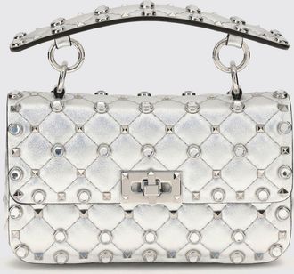 Valentino Garavani Borsa Rockstud Spike in nappa laminata matelass&egrave; con cristalli